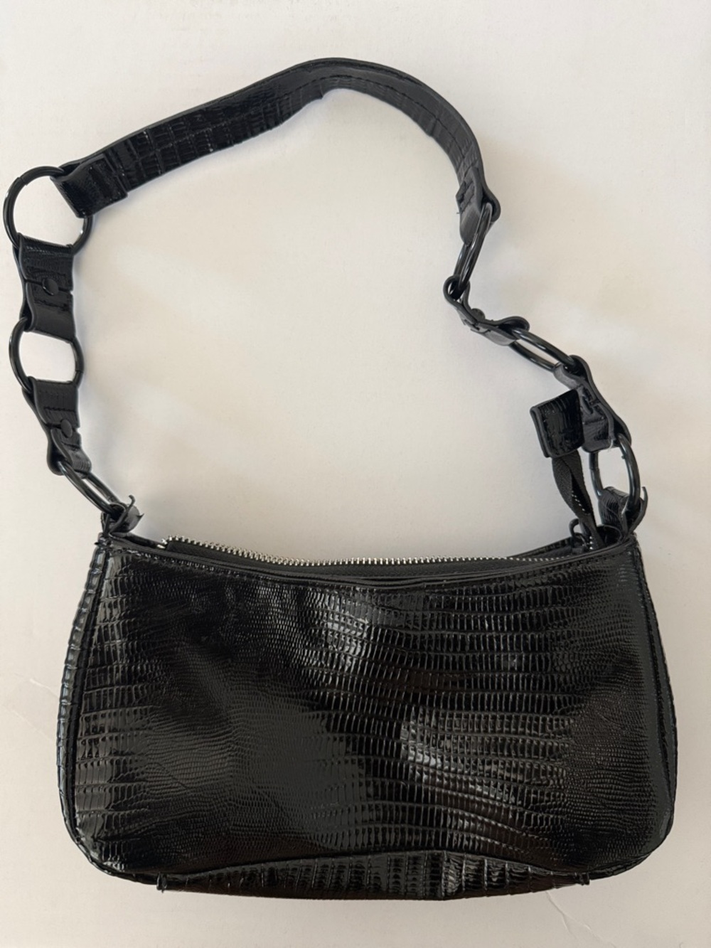 Black Croc-Embossed Shoulder Bag